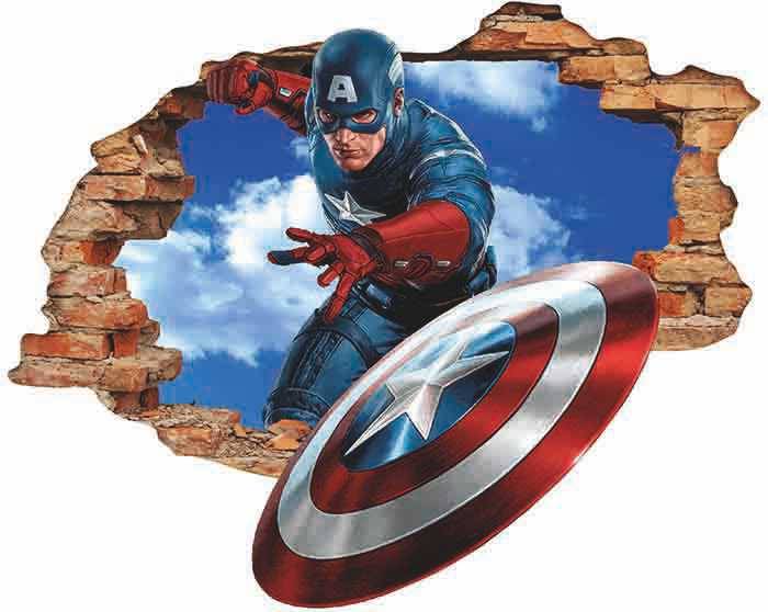 Vinilo impreso efecto 3D Capitán América - 80x80cm - MODELO: 3D_0007
