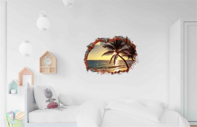 Vinilo impreso efecto 3D Playa con palmeras - 60x60cm - MODELO: 3D_0032