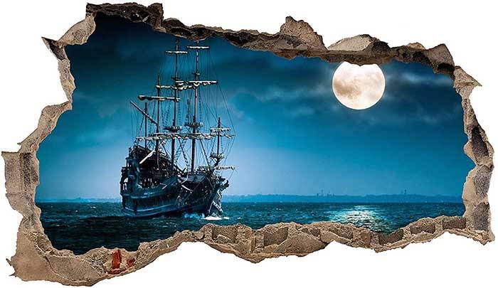 Vinilo impreso efecto 3D Barco Pirata - 100x100cm - MODELO: 3D_0033