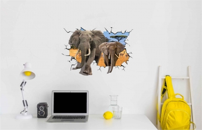 Vinilo impreso efecto 3D Elefantes - 60x60cm - MODELO: 3D_0049