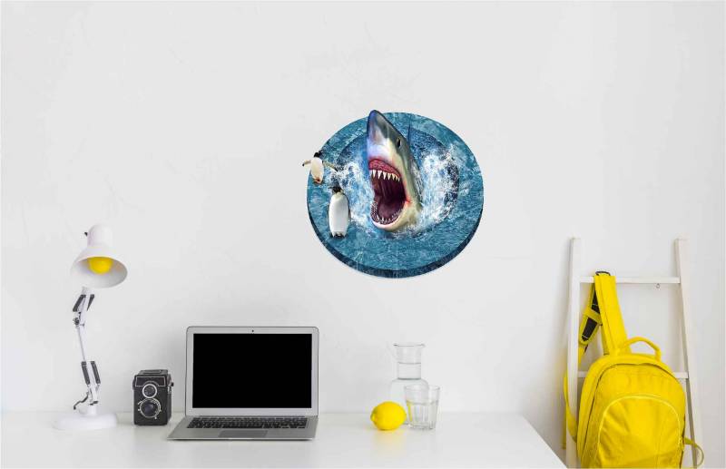 Vinilo impreso efecto 3D Tiburones y Pingüinos - 60x60cm - MODELO: 3D_0051