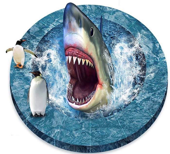Vinilo impreso efecto 3D Tiburones con Pingüino - 100x100cm - MODELO: 3D_0051