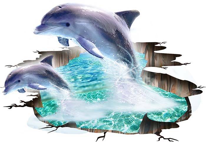 Vinilo impreso efecto 3D Delfines - 80x80cm - MODELO: 3D_0052