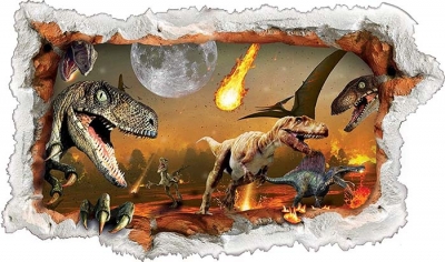 Vinilo impreso efecto 3D Dinosaurios y Meteorito - 80x80cm - MODELO: 3D_0062