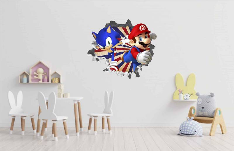 Vinilo impreso efecto 3D Sonic y Mario Bros - 60x60cm - MODELO: 3D_0068