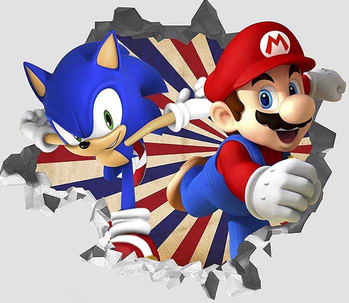 Vinilo impreso efecto 3D Sonic y Mario Bros - 80x80cm - MODELO: 3D_0068