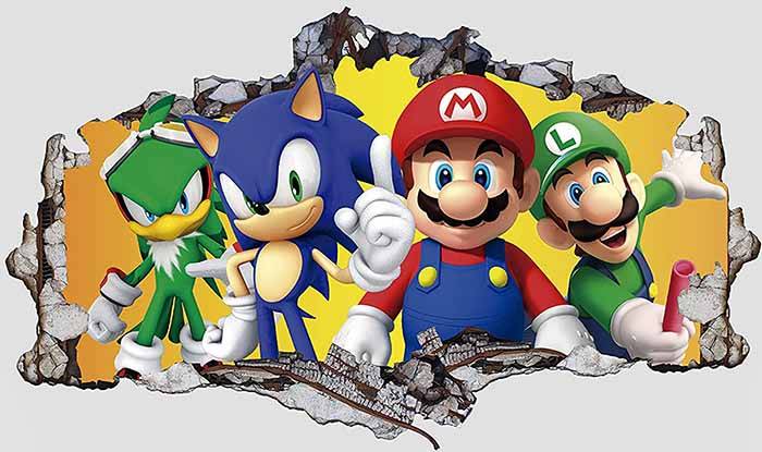 Vinilo impreso efecto 3D Sonic y Mario Bros - 100x100cm - MODELO: 3D_0071