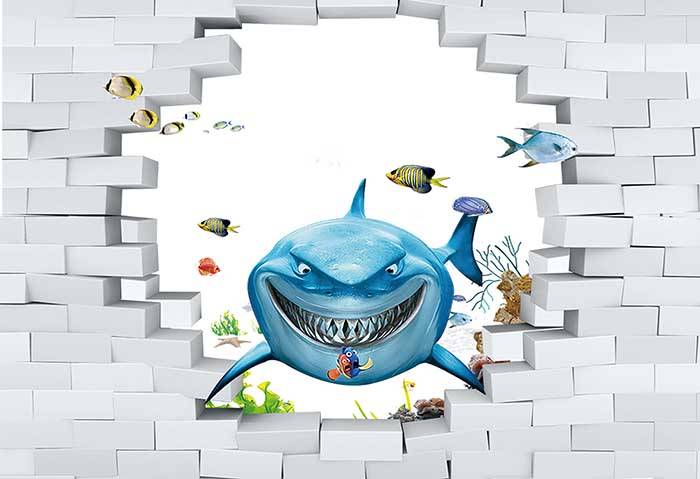Vinilo impreso efecto 3D Tiburón de Nemo - 100x100cm - MODELO: 3D_0078