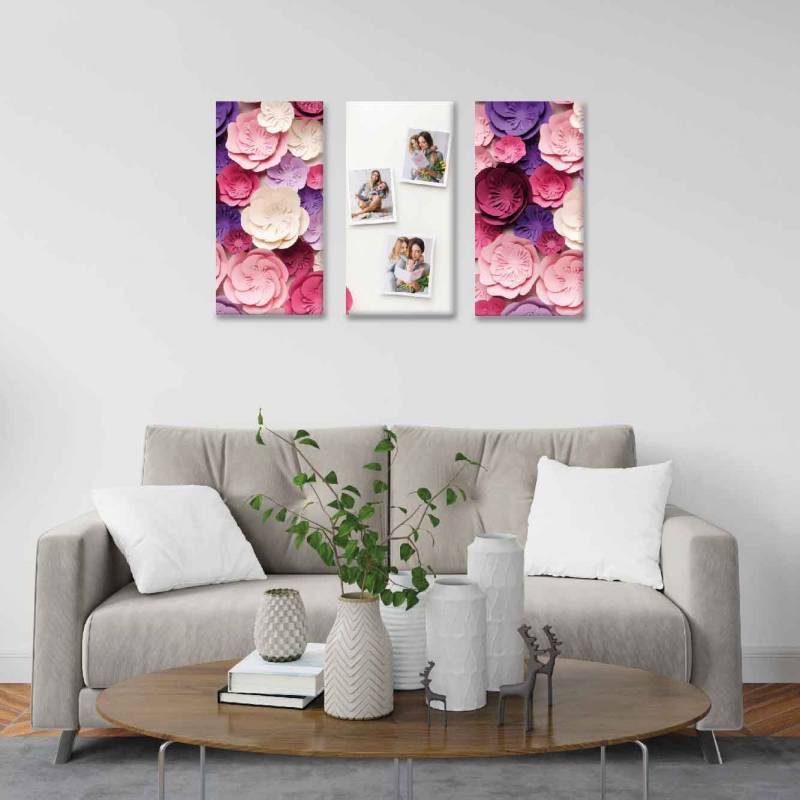 Flores de papel y fotos personalizadas -  3 módulos - 60 x 60cm - Modelo: CDM_010