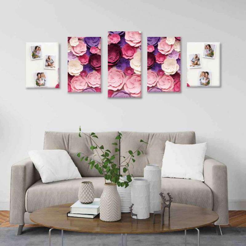Flores de papel con fotos - 5 módulos - 100 x 60cm - Modelo: CDM_010