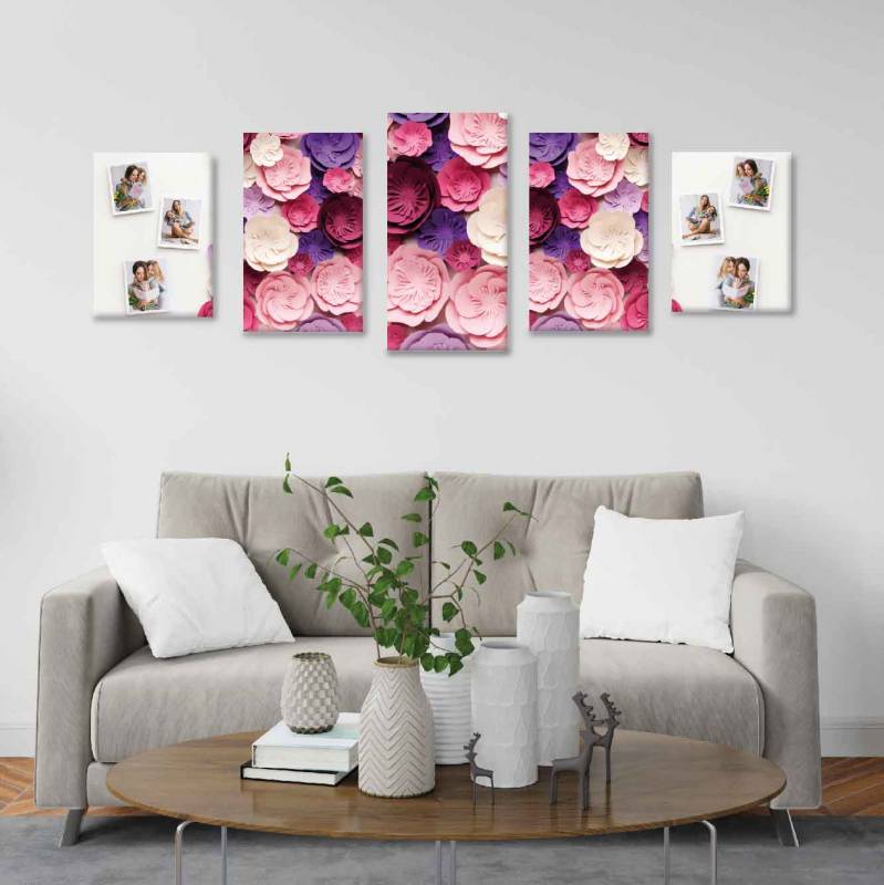 Flores de papel con fotos personalizadas - 5 módulos - 150 x 60cm - Modelo: CDM_010